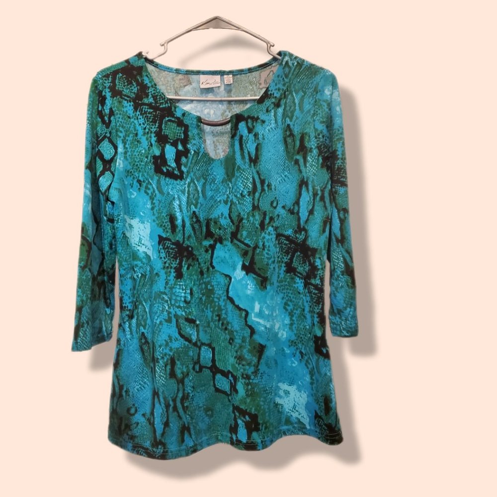 NWT Kim Rogers blue-green keyhole tunic size PS 3/4 sleeves